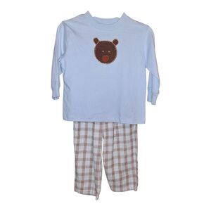 NWT SPUDZ Kids' Bear Face Lounge Set Long-Sleeve Top and Plaid Pants 24 Months